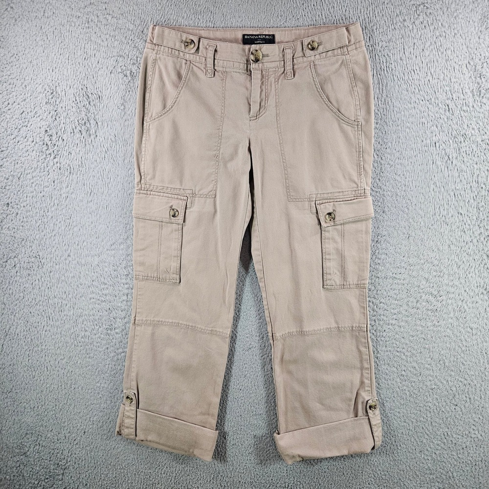 Banana Republic Martin Fit Cargo Pants Womens 2 Tan Khaki Cropped Utility 28x24
